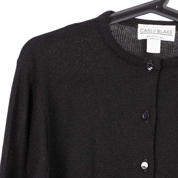 Carly Blake VTG Cardigan Sweater M Womens Black Button Up USA Acrylic Classic - Picture 2 of 6